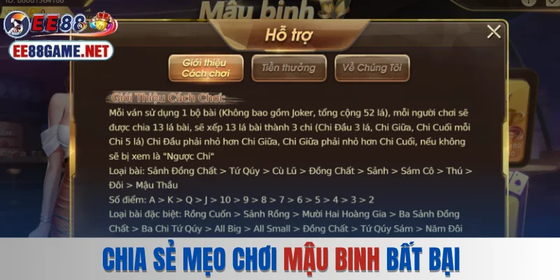 Chia sẻ mẹo chơi Mậu Binh bất bại